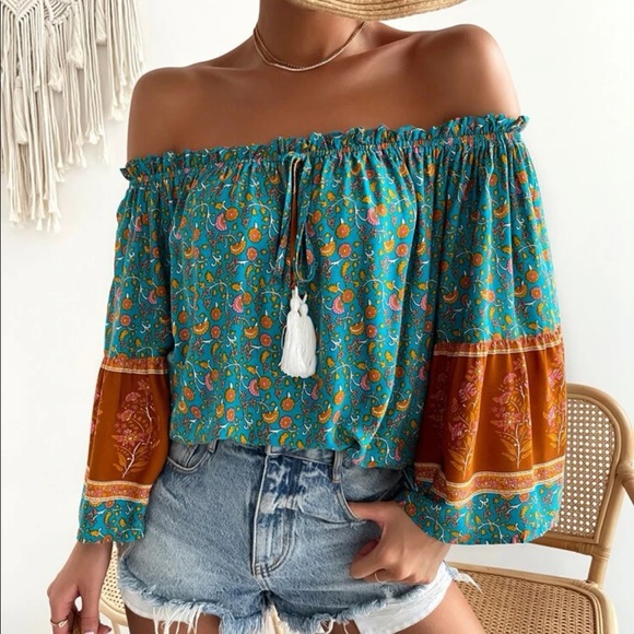 Boho floral print knot front blouse - Picture 4 of 6